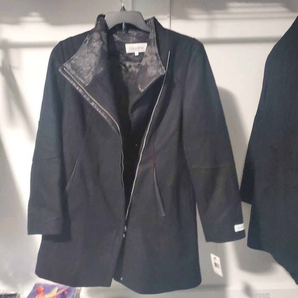 NWT (DEFECT) Calvin Klein Women's Asymmetric Zip Wool Coat Petite XL  $250 F188